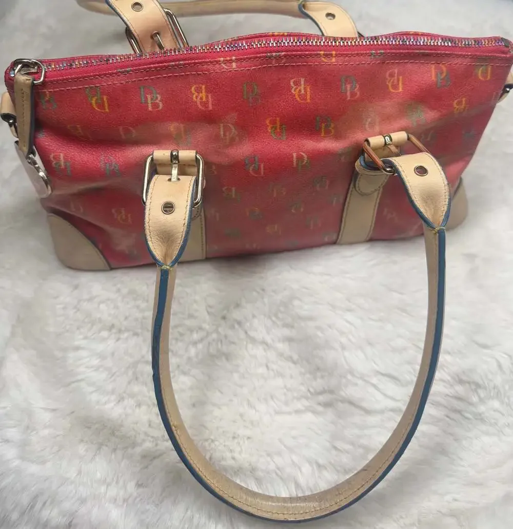 Dooney & Bourke Monogram Multi-Color DB Logo Satchel with Leather Trim